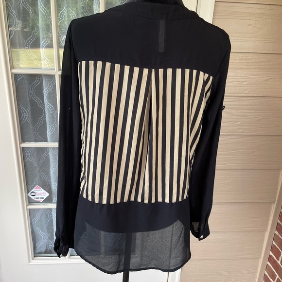 Black and Cream Button Down Shirt with Studded Detail - Picture 4 of 5